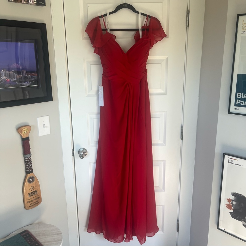 ❤️‍🔥HP❤️‍🔥 NWT AZAZIE DAKOTA Scarlet A-Line V-Neck Pleated Chiffon Dress